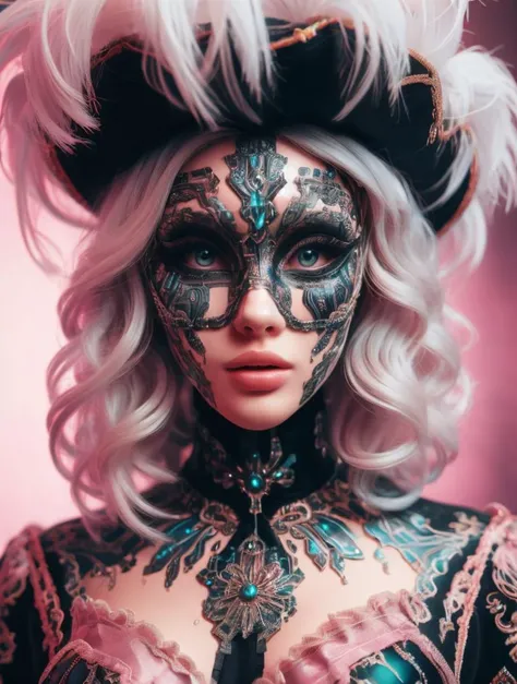 RAW photo, full body shot, posing 1girl, beautiful face, exquisite outfit [MasqueradeFashion, wig, full face mask:GlitchFashion, glitching, glitches, motherboard circuit pattern:0.65], [<lora:MasqueradeFashion:0.65>:<lora:GlitchFashion:0.65>:0,65], 8k uhd, dslr, soft lighting, high quality, film grain, Fujifilm XT3, (intricate details:0.9), (hdr, hyperdetailed:1.2)