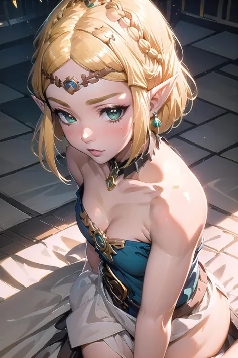 ultra-detailed,masterpiece,best quality,extremely detailed,watercolor,sharp focus,portrait,illustration,ZeldaTOTK,princess zelda,greed eyes,jewelry,pointy ears,blonde hair,crown braid,short hair, medium breasts,NSFW,<lora:ZeldaTOTK_20230721032435-000020:0.9> medium breasts, NSFW,sidedoggystyle ,ass,doggystyle,sex