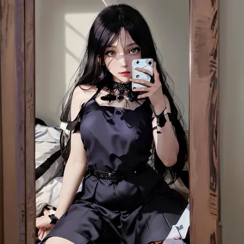 1girl, mirror selfie, holding phone, detailed eyes, city apartment, dark illumination, low light, masterpiece, detailed shadows, highly detailed, best quality, HD, 4K, high quality, EllesClub, full body, ((EllesClub)), detailed face, beautiful purple and black dress, realistic, <lora:EllesClub:0.8>, <lora:Egirl_2:0.6>