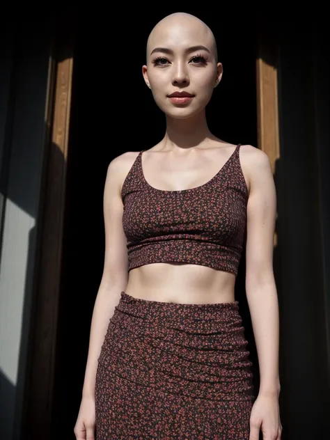 (8k uhd dslr SFW RAW photo), (baldie_hairstyle:1.3), (front view:1.5), (full body:1.5), (flowing fabrics:1.6), 1 beautiful (Korean:1.5) girl, (facing camera:1.5), wearing a long skirt, heavy model makeup, epic cinematic, soft studio lights, rim light, absurd, amazing, intricate, hyper detailed, ultra realistic, (high detailed skin:1.2), soft lighting, high quality, film grain, Fujifilm XT3, <lora:baldie_hairstyle:0.5> <lora:LowRA:0.2> <lora:epi_noiseoffset2:0.2> <lora:add_detail:1> <lora:detailed-eyes:0.75>