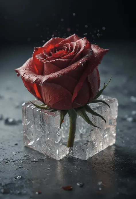 (Photorealistic:1.3),<lora:real_skin:1>,
close-up photo of a beautiful red rose breaking through a cube made of ice,splintered cracked ice surface,frosted colors,blood dripping from rose,melting ice,Valentineâs Day vibes,cinematic,sharp focus,intricate,cinematic,dramatic light,, ultra quality, ultra detailed, 8k, hdr, golden hour, beautifully lit, backlight, dark shot, RAW photo, (high detailed skin:1.2), 8k uhd, dslr, soft lighting, high quality, film grain, Fujifilm XT3, epic realistic, realistic gritty photo, by marat safin, beautiful, masterpiece<lora:hi_top_fade_hairstyle:1><lora:hi_top_fade_hairstyle:1>