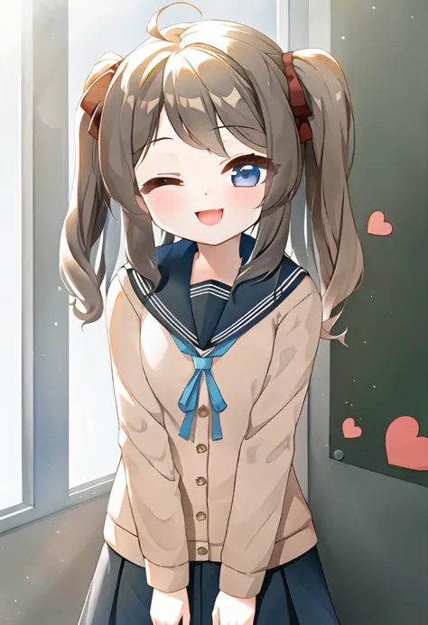 (cute, adorable:1.1), 1girl, solo, <lora:neurosamaV2:0.8>, (winking:1.1), schoolgirl uniform, heart