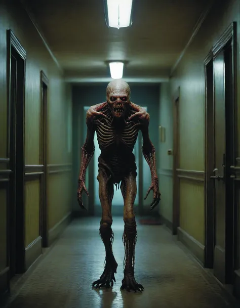 beautifully hyperrealistic cinestill octane photo of creepy monster entity creature designs cronenberg,yasushi nirasawa,hiroya oku,junji ito,apartment hallway,deep aesthetics of silent hill urchins,designed anderson,intricately detailed,8k,concept,unreal engine,<lora:add-detail-xl:1.6>,<lora:_aesthetic_XL:0.8>,<lora:fx-monsters-xl-meatsack:0.7>,by diegocr