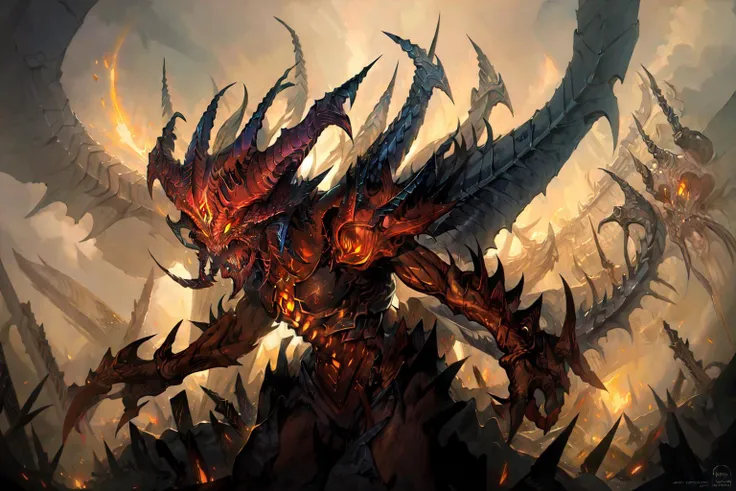 Masterwork, high quality, highly detailed, ((solo)), (1demon) Claws, demon, demon horns, demon tail, fangs, full body, glowing eyes, horns,, sharp teeth, solo, wings <lora:SengakujiWorks_Diablo_Diablos:0.8>
