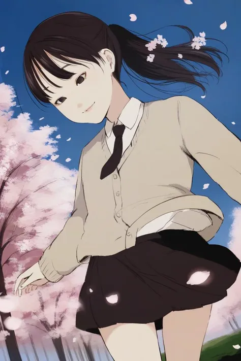 score_9, score_8_up, score_7_up, source_anime, rating_safe BREAK
1girl, solo, smile, flower, black hair, skirt, outdoors, ponytail, cherry blossoms, day, school uniform, cardigan, necktie, tree, grass, black eyes, socks, black skirt, wind, blue sky, black socks, walking, long sleeves, shirt, collared shirt, petals, cowboy shot, (close-up:1.2)