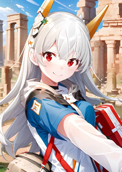 <lora:M2V1:1>, m2, headgear, smile, black_cape, hood, blue_jacket, attachecase, bag, white_shrt,
dynamic_angle, low_angle, upper_body, hand on face,
(ancient ruins, ivy:1.2), beautiful_background,
<lora:flat2:-0.5>, ultra_detailed:1.2