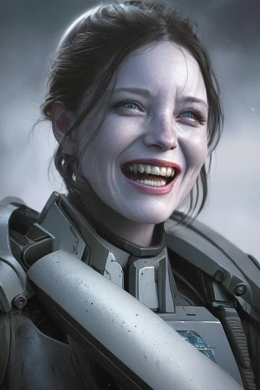 portrait by Ridley Scott of detailed sci-fi soldier cinematic shot on canon 5d ultra realistic Rory Lewis Artgerm WLOP Jeremy Lipking Jane Ansell, evil laughing