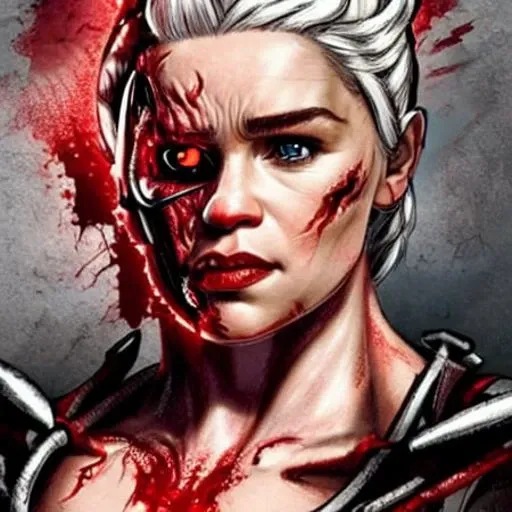 daenerys as a heavily wounded t800 cyborg