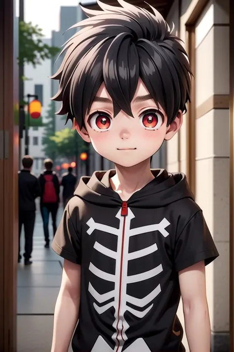<lora:kabane-000009:0.7>
one 12-year-old boy named kabane_kusaka, standing alone in a city, his pupils are white his corona is red, he is wearing a black hoodie with a white skeleton pattern on its front, he has a smirk on his face,
draw it in the style of Kemono Jihen,
The soft lighting and detailed surroundings create an immersive environment where imagination runs wild hyper-detailed,
hyper-detailed face, high quality visuals, dim Lighting, sharply focused, octane render, 8k UHD