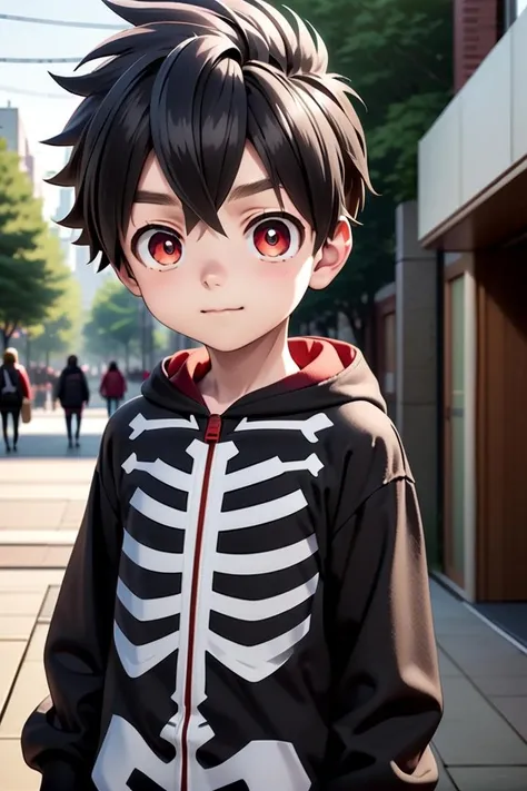 <lora:kabane-000009:0.7>
one 12-year-old boy named kabane_kusaka, standing alone in a city, his pupils are white his corona is red, he is wearing a black hoodie with a white skeleton pattern on its front, he has a smirk on his face,
draw it in the style of Kemono Jihen,
The soft lighting and detailed surroundings create an immersive environment where imagination runs wild hyper-detailed,
hyper-detailed face, high quality visuals, dim Lighting, sharply focused, octane render, 8k UHD