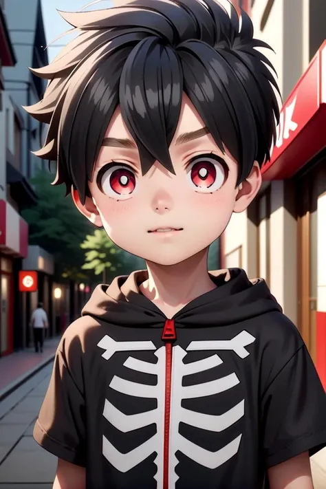 <lora:kabane-000009:0.7>
one 12-year-old boy named kabane_kusaka, standing alone in a city, his pupils are white his corona is red, he is wearing a black hoodie with a white skeleton pattern on its front, he has a smirk on his face,
draw it in the style of Kemono Jihen,
The soft lighting and detailed surroundings create an immersive environment where imagination runs wild hyper-detailed,
hyper-detailed face, high quality visuals, dim Lighting, sharply focused, octane render, 8k UHD