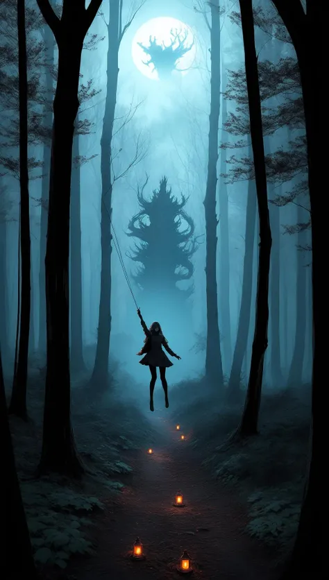 horror \(theme\),insanevoid,Within the cursed forest, gnarled trees twisted like grotesque contortions of nature. Moonlight, filtered through twisted branches, cast eerie patterns on the forest floor. Shadows danced with sinister glee, concealing lurking abominations. It was a realm where nightmares materialized, and the boundary between dreams and reality dissolved, leaving those who entered forever trapped in a waking nightmare,<lora:insanevoid2:1.0>