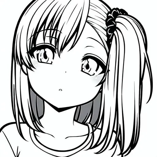 <lora:Kanae_Kouda-02:.5> 1 girl, Kanae Kouda, medium length hair, side ponytail, scrunchie, monochrome, line art, black and white