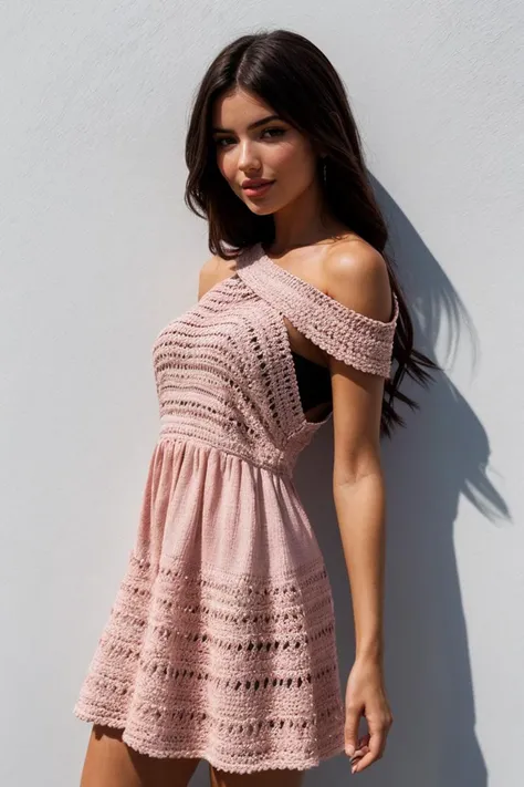 (Cinematic Shot:1.3)(Over-the-shoulder shot:1.3) Tower13_Deenice (smile:1.3) (skinny, slim, slender, narrow waist:1.3)BREAK (Wearing Pink and Black Spandex Crochet trim sundress with a babydoll silhouette:1.3) BREAK (In front of a White Wall , in Europe:1.3) ((Photo Focus, DOF, Aperture, insanely detailed and intricate, character, hypermaximalist, hyper realistic, super detailed, (lens flare)))<lora:exposure_control_v10:-0.3> <lora:more_details:0.3>
