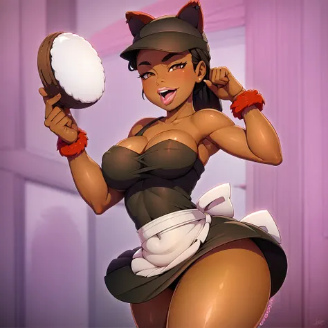 <lora:FoxxyLoveV1:0.7>(((maid dress))),1Girl, hat,Fox tail, toned skin, black hair,big lips