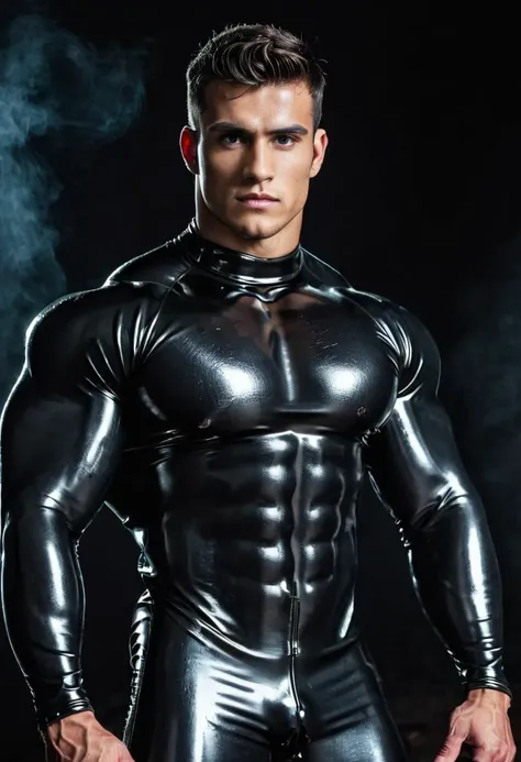 analog film . (homoerotic:horror :0.4). wrnoultx
masterpiece, (realistic: fantasy:0.3), best quality (RAW photo:1.1) from below, from side,(dynamic pose), split toning, dramatic movement, volumetric lighting, backlit by the environment (((thick eyebrow))).
pectoral in focus.
BREAK,
(upper body photo: full body photo:0.2), muscular and hot (18 years old)r,(man:demon:0.6) with big neck, (Brazilian: Italian: 0.3), wearing a (skintight:1.2) rubber extreme compression suit: , in a (dungeon: pit: 0.2), in the dark (face expression: (angry:1.3),frow,sadistic, violent, domineering, aggressive, ((brutal)),( alpha, master), sexy ,
BREAK,
(extremely detailed face, high quality face, high resolution face) , UHD (8k, 16k, high resolution, extreme quality, perfect pixels,insane quality), twice as many pixels,(megapixel:1.3), ((high sharpness, extreme sharpness)) ((professional photo)),
much pleasure terror violence and desire are expressed by the scene,(detailed eyes:1.2) Dark Fantasy Art,, dark, moody, dark fantasy style,
<lora:add-detail-xl:0.8>, <lora:bodybuildingsex:0.75> bodybuildingsex,beefy muscle.massive pectoral ,bodybuilding.
<lora:badv5:0.8> badv5, <lora:chest_adjust:2>, <lora:- SDXL - wrnoultx_rubber_coating_V1.0:1>, dull rubber .
