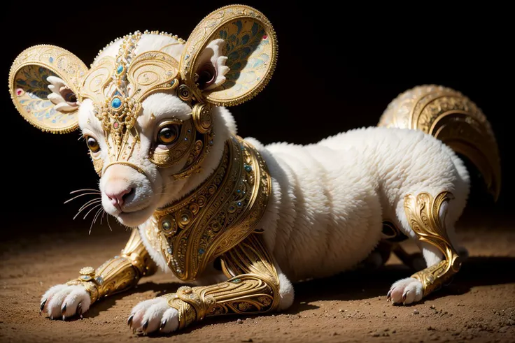((best quality)), ((masterpiece)), ((ultra realistic)), (((highly intricate details))), does AI dream of electric sheep, full body, closed eyes, not to clean, bloody fur, stunning quality picture, beautiful intricately detailed, DOF, realistic light, Dust in air,  <lora:wowifierV3:0.8>  <lora:bubble:0.3> <lora:lora_blood_v1_from_v1_160:1>