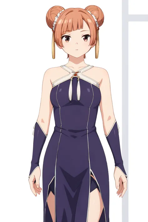 china dress,purple dress,sleeveless,halterneck,bridal gauntlets,knee boots,purple footwear <lora:SousouNoFrieren_LaufenXL:0.8> LaufenSSnF,orange hair,short hair,hair bun,brown eyes,tassel, <lora:nsfw70:0.8>, <lora:Towa:0.8>, Score_9, Score_8_up, Score_7_up, Score_6_up, Score_5_up, Score_4_up, BREAK,1girl in full growth, best quality, masterpiece, ultra-detailed, high quality,good quality,1 girl,(master piece,high resolution, ultra detailed,8K,16K),look at viewer