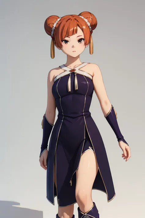 china dress,purple dress,sleeveless,halterneck,bridal gauntlets,knee boots,purple footwear <lora:SousouNoFrieren_LaufenXL:0.8> LaufenSSnF,orange hair,short hair,hair bun,brown eyes,tassel, <lora:Beautiful_CAT_Pony:1>, Score_9, Score_8_up, Score_7_up, Score_6_up, Score_5_up, Score_4_up, BREAK,1girl in full growth, best quality, masterpiece, ultra-detailed, high quality,good quality,1 girl,(master piece,high resolution, ultra detailed,8K,16K),look at viewer