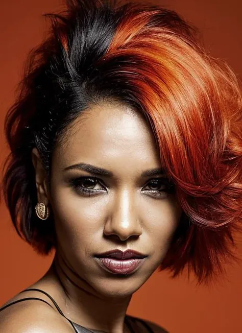 portrait of sks woman by Flora Borsi, style by Flora Borsi, bold, bright colours, orange Mohawk haircut, ((Flora Borsi)), <lora:locon_candicepatton_v1_from_v1_64_32:1.25>