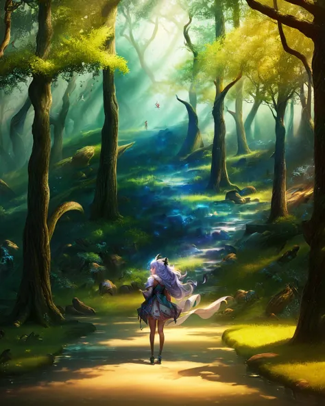 (best quality, masterpiece, beautiful,high quality,hdr,beauty:1.3),beautiful face,loli,ray tracing,full body,(fantasy:1.2), <lora:kindred:0.85>,in forest