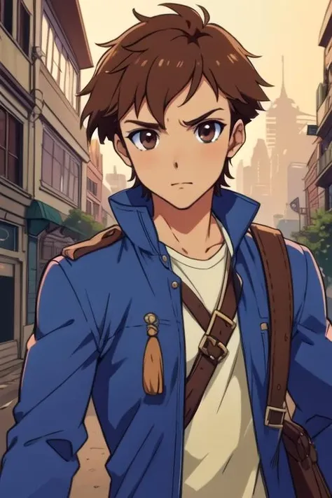 masterpiece, best quality, , 1boy, solo, male focus, looking at viewer, upper body, , <lora:arato_endou:0.74>, arato_endou, brown hair, brown eyes, swashbuckler costume, dieselpunk, High definition