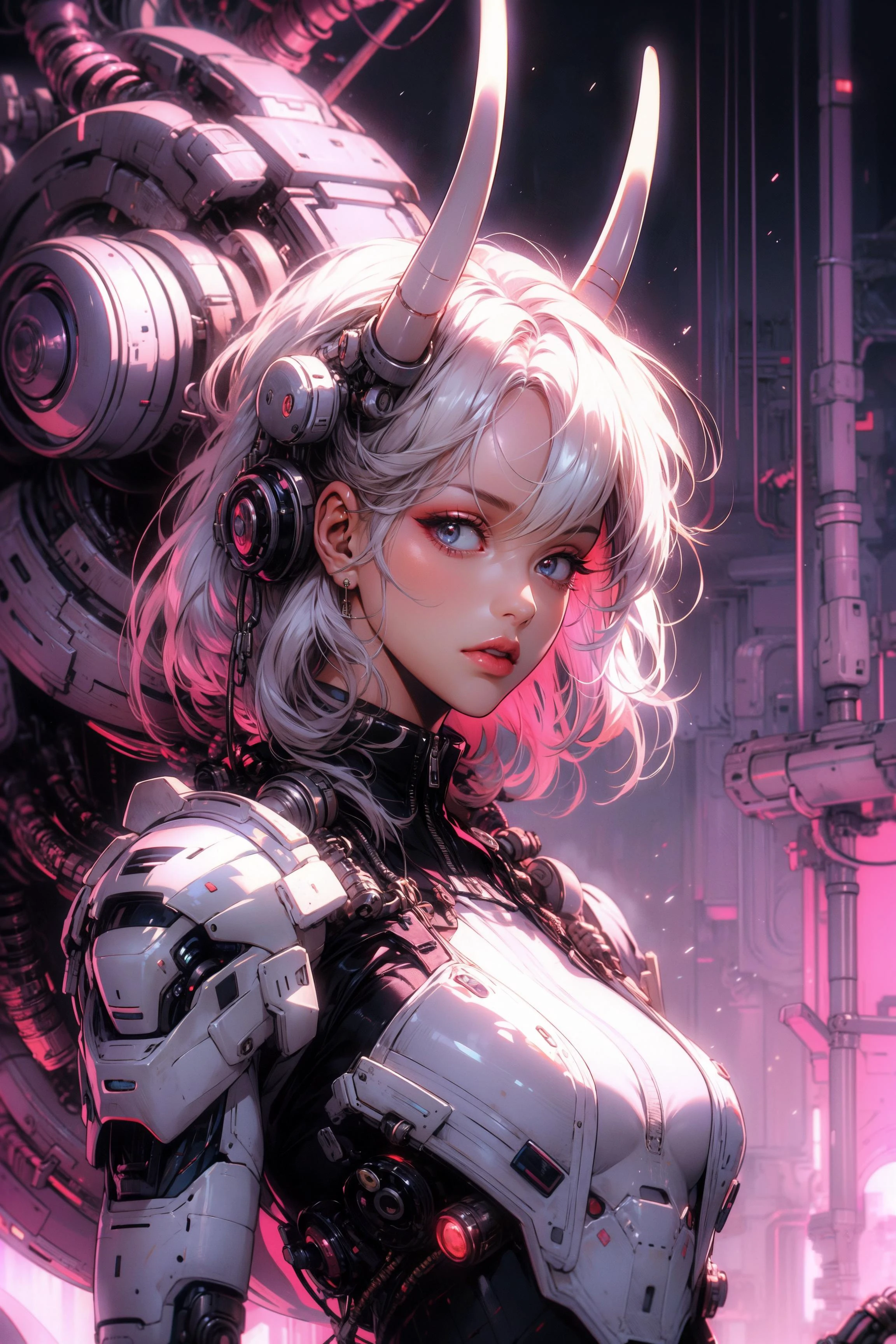 (masterpiece:1.1), (best quality:1.1), (vibrant colors:1.2), BREAK,
(noir:1.0), (vaporwave:1.2), (biopunk:1.1), BREAK,
(solo:1.2), (dynamic angle:1.0), (oni:1.2), (oni horns:1.0), (android:1.1), (mechanical joints:1.1), <lora:softmecha-V5:0.5>,