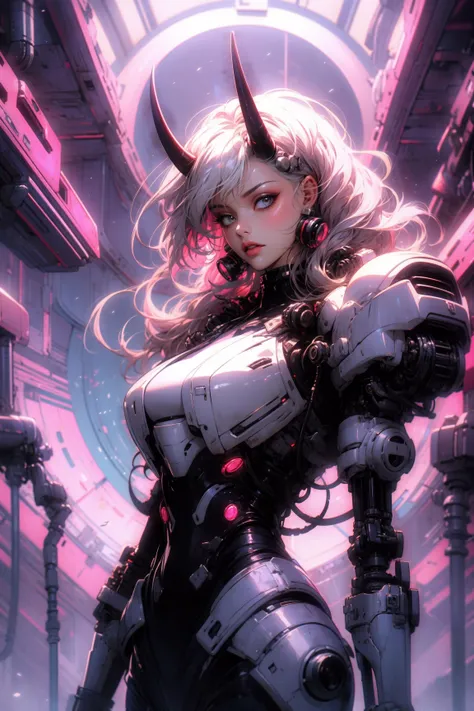 (masterpiece:1.1), (best quality:1.1), (vibrant colors:1.2), BREAK,
(noir:1.0), (vaporwave:1.2), (biopunk:1.1), BREAK,
(solo:1.2), (dynamic angle:1.0), (oni:1.2), (oni horns:1.0), (android:1.1), (mechanical joints:1.1), <lora:softmecha-V5:0.5>,