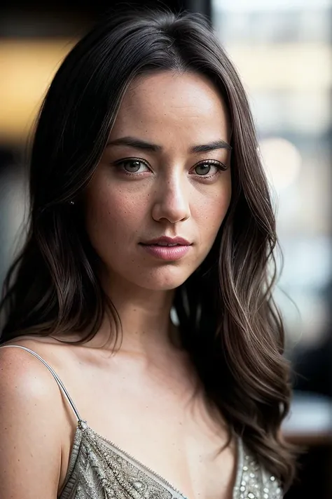 beautiful woman (C4r4G33:.99), perfect hair , intricate, ((portrait:1.1)), absurdres, (closeup:1.2), ((from the waist up)), ((( A contemporary pet-friendly café, providing a comfortable space for pet owners to relax and socialize :1.2 ))), natural skin texture, (( Dress with a Plunging Side Cutouts :1.2)), 24mm, 4k textures, soft cinematic light, adobe lightroom, photolab, hdr, intricate, elegant, highly detailed, sharp focus, ((((cinematic look)))), soothing tones, insane details, intricate details, hyperdetailed, low contrast, soft cinematic light, exposure blend, hdr, faded, now, film grain, ("I've got a bad feeling about this.":1.1)