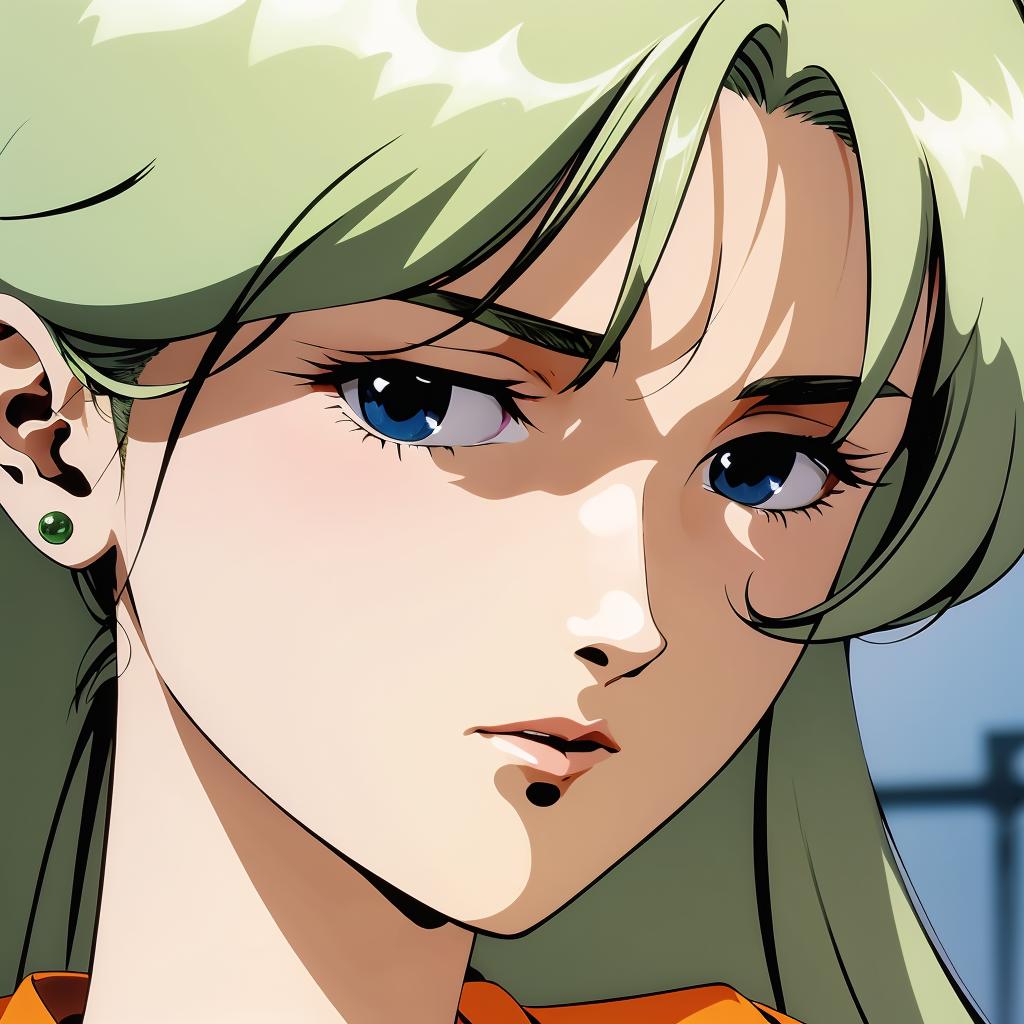 Anime girl with green hair and blue eyes staring at the camera - SeaArt AI