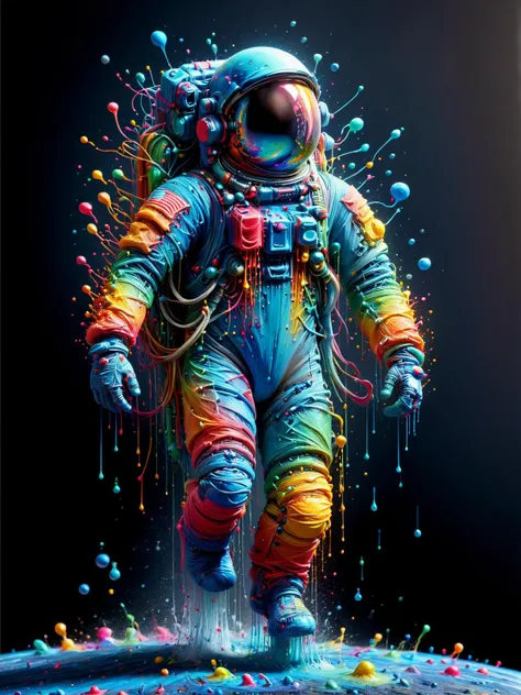 astronaut in space made of mad-thrdpnt, paint splashing, outrun,  <lora:3D_Paint_SDXL:1.2>, (masterpiece:1.2), best quality, (hyperdetailed, highest detailed:1.2), high resolution textures