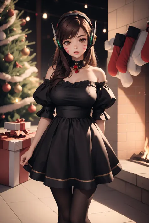 masterpiece, best quality, extremely detailed, absurdres
aahana, long hair, brown hair, headphones, whisker markings, Christmas_dress, pantyhose
<lora:d.va_v1:0.6>
standing, Christmas tree,