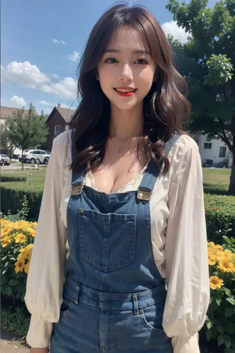 <lora:xtm_6:0.6>,(upper body:1.2),smile,(impasto paintings:1.2),cowboy shot,realistic,best quality,masterpiece,realistic,(farm theme:0.9),glossy eyes,a woman wearing overalls,gorgeous woman,blonde hair,wavy hair,pale skin,cleavage,breasts,red lipstick,happy,seductive expression,happy,farm background,(hdr:1.1),Atmospheric Perspective,