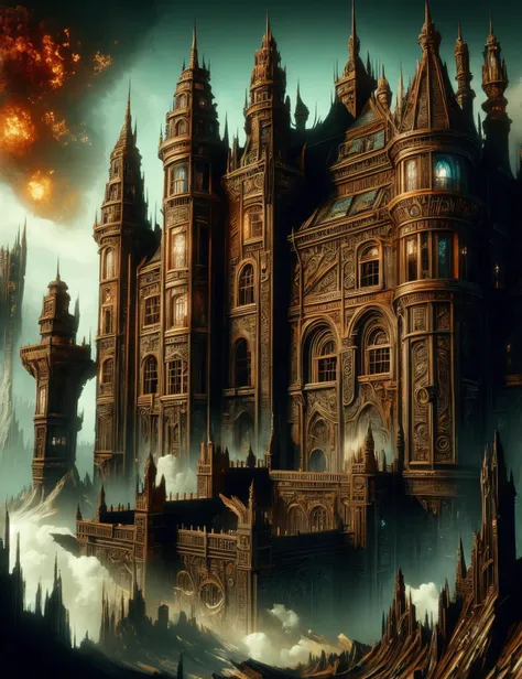 hyper detailed masterpiece, dynamic, awesome quality, fantasy-like mansion ,rust,runic<lora:DonM0ccul7Ru57-000006:1.0>