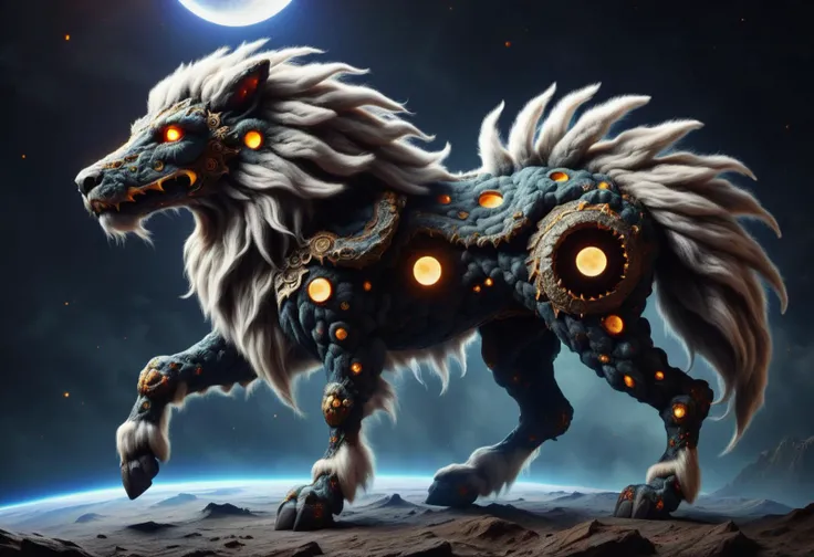 hyper detailed masterpiece, dynamic, awesome quality,a a harmonious eclipse earth quadrupedal Zmey Gorynych, fur skin, mane, multi-headed head, medium webbed legs, moustache of ral-mold <lora:ral-mold:0.6> <lora:DonM0ccul7Ru57XL:0.6> DonM0ccul7Ru57XL