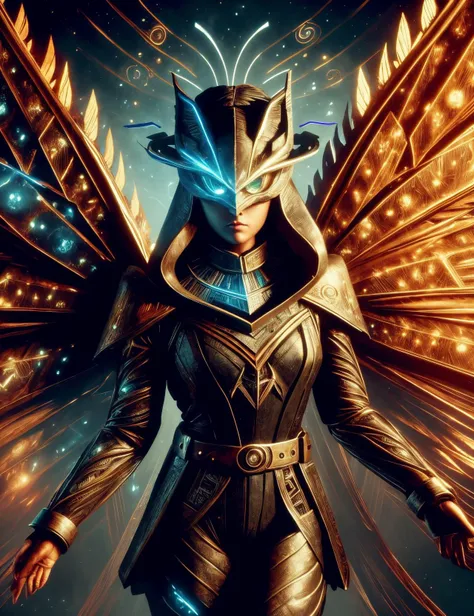 hyper detailed masterpiece, dynamic, awesome quality,DonM0ccul7Ru57, female phoenix, mythical powerful bird, in flames, vibrant colors,, large and majestic wings long flowing tail feathers, resplendent radiant plumage immortality, renewal, rebirth, self immolate, adolescence, dainty, indigenous peoples of the america, golden eyes, narrow jaw, unique cheeks, diamond face shape with angular cheeks, lean torso, , light brown space buns hair, puzzlement, drawing energy from the earth with roots, connecting to the natural world, butterfly wings wearing wide-leg jumpsuit with belt, strappy camisole, sinamay hat, face veil ,tote bag evolve (pythagoras tree,zigzag lines,dashed lines,turbulence,virtual reality,lycra/spandex convection,colloids,bluish-black spore print glimmer,illuminating,unfathomable magic:1.0), experimenting with potions and elixirs, seeking new magical brews, halo ,rust,runic<lora:DonM0ccul7Ru57-000006:1.0>