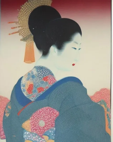 <lora:bijinga_style:0.7> , 1girl, solo, japanese clothes, gradient, traditional media, tattoo, ukiyo-e, oiran, bare_shoulders