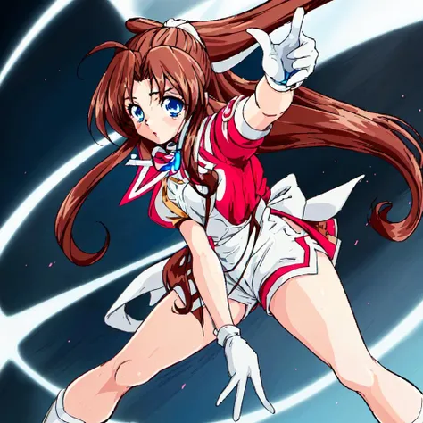 <lora:Karin-10:1>Karin, 1girl, solo, long hair, blue eyes,brown hair, gloves, shorts, white gloves, magical girl,low-tied long hair