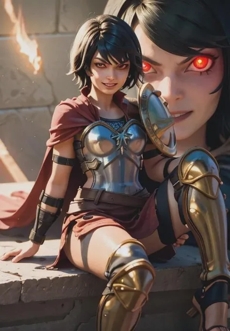 (best quality:1.35),(masterpiece:1.2),(high resolution:1.1),1 girl,toned,tall female,(she is holding raised medium sword with one hand:1.6),epic battle pose,(outdoors:1.2),fantasy field,(grool:1.2),(wet pussy dripping:1.2),(clitoris:1.3), (vulva:1.4),outdoors,deep skin, black short hair,nsfw,bright lips,plump lips,freckles,(bold eyeliner:1.1),(makeup:1.25),(blush:1.3),happy,heavy breathing,sharp focus,casca \(berserk\),beautiful face,beautiful body,detailed eyes,perfect proportions,athletic,tomboy,sexy,goddes,rich,(narrow waist:1.1),fit,abs,beautiful peaky medium breasts,erected nipples,realistic skin texture,cleft of Venus,collar,sweating,oily skin,public hair,wide hips, dark areola,(dark nipples:1.1),athletic, black gloves,medieval metal thigh boots, shoulder armor, cape,cinematic,proffesional lighting,professional photography, award winning photo, photoshoot, spotlight, realistic shadow, photon mapping, film grain, hdr, uhd, volumetric light, depth of field,dawn,red sky,(uncensored:1.2),clothcuncloth_samepose,clothuncloth,identical,(volumetric fog:0.5),(front light:1.3),(key light:1.1),strong top light,perfect composition,rule of thirds,colorful, <lora:CascaV1:0.85>   <lora:add_detail:0.7>  <lora:Grool LORA:0.3> <lora:tonedandtallmodels_v10:0.3>