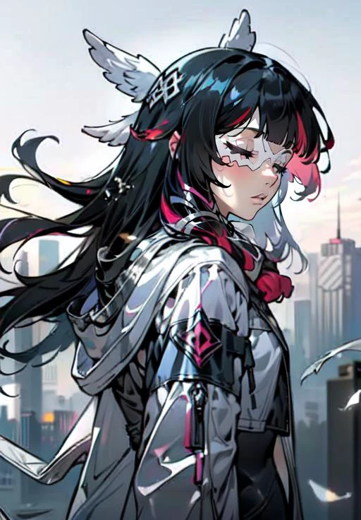 (masterpiece, best quality),(depth) of (field), <lora:columbina:0.8> 1girl, long hair, black hair, red hair, solo, closed eyes, eye_mask, head wings, hair ornament, blunt bangs,
<lora:laser0626:1> laser, leishe, adult