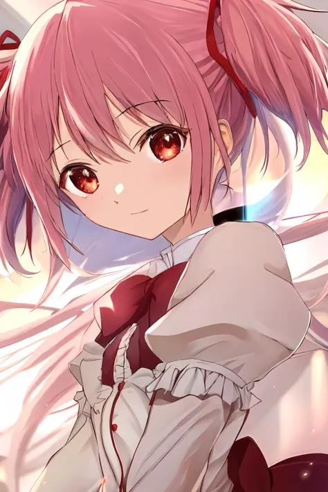 masterpiece,best quality,1girl,kaname_madoka,<lora:mki-maho_shojo_madoka_magika-1.5-v1-000002>,lens flare,