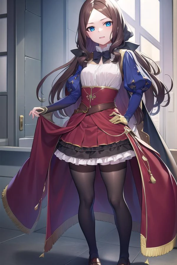 leonardodavinci, <lyco:leonardodavincirider-lyco-nochekaiser:1>,
leonardo da vinci rider, blue eyes, brown hair, long hair, parted bangs, (small breasts:1.2), <lora:smirkingeye_v100:1>, <lora:smirkingmouth_v100:1>, smile, open mouth,
BREAK black footwear, brown jacket, elbow gloves, gloves, jacket, loafers, metal gloves, pantyhose, red skirt, shoes, skirt, puffy sleeves, thighhighs, blue thighhighs,
BREAK looking at viewer, full body, upper body,
BREAK indoors,
BREAK <lyco:GoodHands-beta2:1>, (masterpiece:1.2), best quality, high resolution, unity 8k wallpaper, (illustration:0.8), (beautiful detailed eyes:1.6), extremely detailed face, perfect lighting, extremely detailed CG, (perfect hands, perfect anatomy),