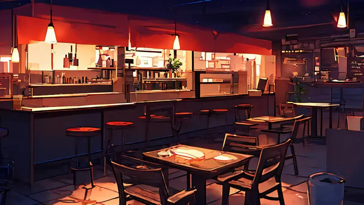 niji_vn_bg, no humans, <lora:niji_vn_bg:1>, simple, visual novel, coffe, evening, night, dark, inside