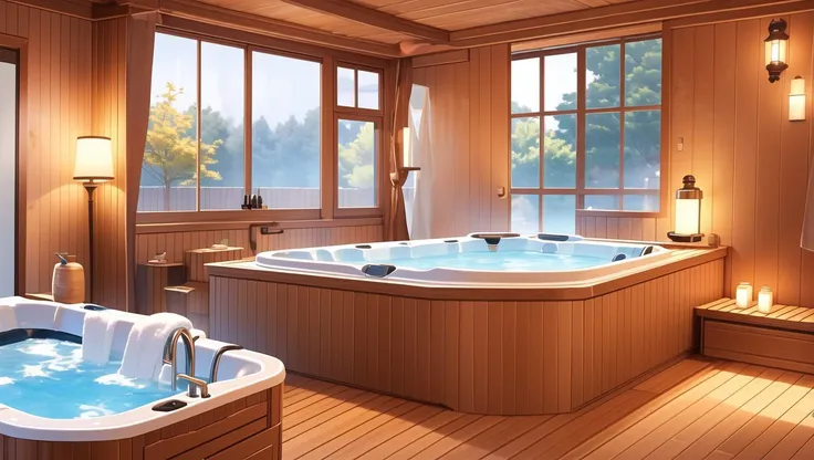 <lora:niji_vn_bg:1>, niji_vn_bg, no humans,
Spa - A luxurious and relaxing space designed for self-care and pampering. The room features soft lighting, soothing music, and comfortable seating. Amenities such as a hot tub, sauna, or massage table provide a place to unwind and de-stress.