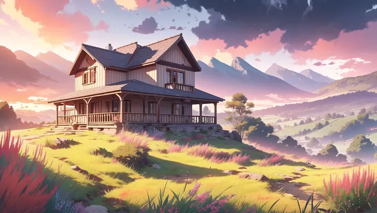 <lora:niji_vn_bg:1>, niji_vn_bg, no humans,
a dark sunset on cloudy day in the countryside with a house, in the style of vibrant palette, detailed character design, british topographical, mountainous vistas, saturated color fields, simple, colorful illustrations, post-painterly