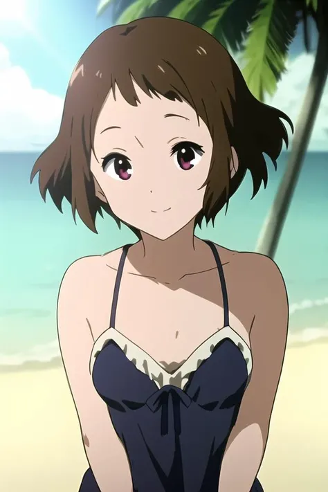 <lora:ibara_mayaka_v17-000004:0.9>, masterpiece, best quality, ibara_mayaka, looking at viewer, solo, upper body, swimsuit, small_breast, beach, outdoor, smile, close_mouth, standing, lens flare abuse