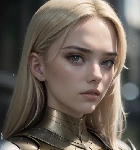 (8k, RAW photo, highest quality), hyperrealistic, intricate abstract, intricate artwork, abstract style, mesmerizing portrait of a woman with golden armor, delicate diamond patterns, armor from another world, insanely detailed features, reflecting lights, glimmering lights, dark elements, shiny, bioluminescence, non-representational, colors and shapes, expression of feelings, imaginative, highly detailed, extremely high-resolution details, photographic, realism pushed to extreme, fine texture, 4k, ultra-detailed, high quality, high contrast