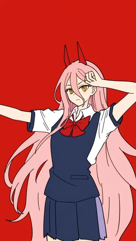 power, long hair, pink hair, school uniform, posing, red background, small breast
 <lora:chainsawmanED4style:0.7>