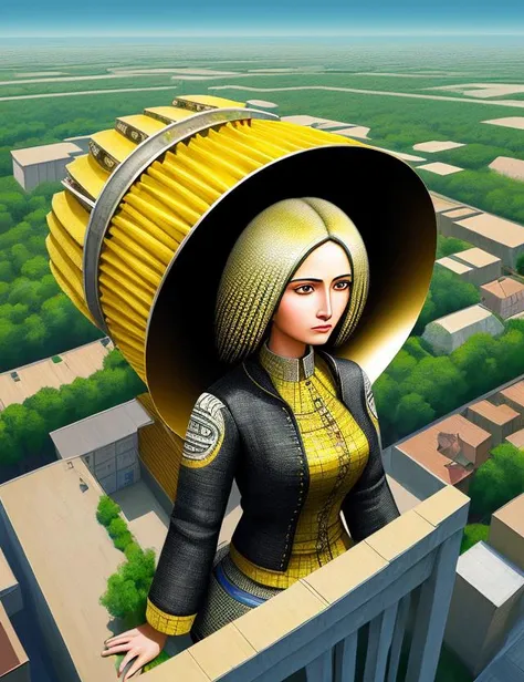 woman, clothed, Fluxus Lustrous Anisotropic Filtering COB Engine Geometric Digital Painting Bird's Eye View