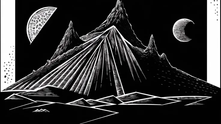 (Philippe Druillet style), Dark fantasy surrealism, (single (distant) subject center frame, (tiny sea level flat rock island with simple crumbling brick watchtower), above view, high angle shot, ocean at midnight, dark theme, moonless stormy night, panoramic wide shot, Masterpiece), vast ocean, A faraway tiny island, barely visible in the (stormy darkness), lonely tower, moss, alone atop rocky precipice barely above the violent waves crashing upon the rocky shores, BREAK, barren, rocky island<lora:LowRA:0.3>